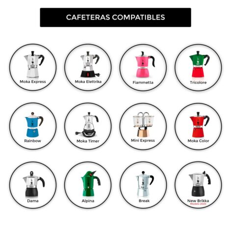 Modelos compatibles repuestos de jebe y filtro para cafetera italiana Bialetti