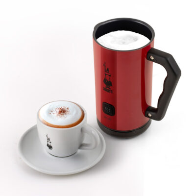 Milk Frother Espumador de leche eléctrico automático rojo y taza de cappuccino Bialetti