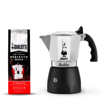Pack Cafetera Italiana Bialetti New Brikka 2 Tazas y Café Perfetto Moka Classico 250gr