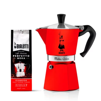 Cafetera Moka Color Roja 6 Tazas y 1 Café Molido Perfetto Moka Classico 250gr