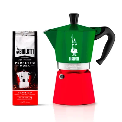 Cafetera Moka Color Tricolore 6 Tazas y 1 Café Molido Perfetto Moka Classico 250gr