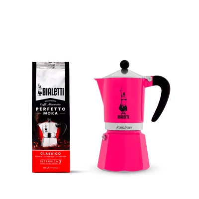 Pack Cafetera Rainbow Fucsia 3 tazas y café perfetto moka classico 250gr Bialetti