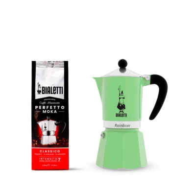 Pack Cafetera Rainbow Menta 3 tazas y café perfetto moka classico 250gr Bialetti