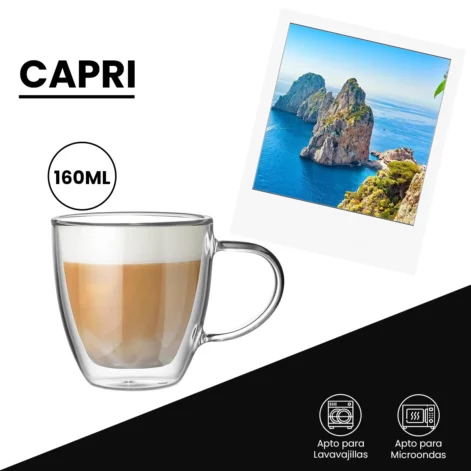 Set 2 Tazas de Vidrio 160ML de Doble Pared CAPRI Bialetti