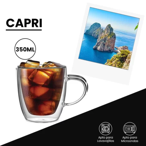 Set 2 Tazas de Vidrio 350ML de Doble Pared CAPRI Bialetti