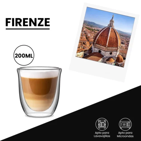 Set 2 Vasos de Vidrio 200ML de Doble Pared FIRENZE Bialetti