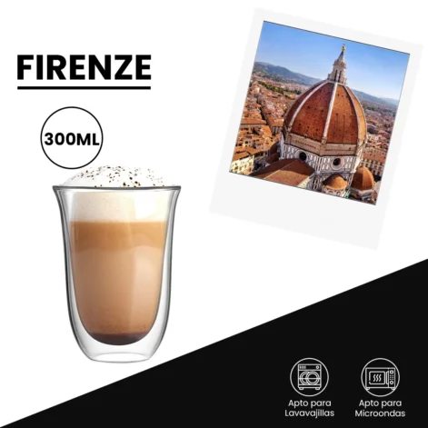 Set 2 Vasos de Vidrio 300ML de Doble Pared FIRENZE Bialetti