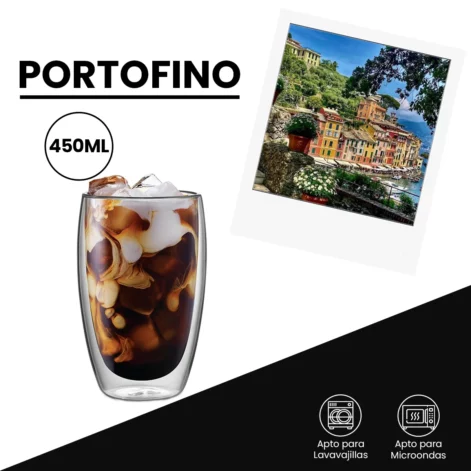 Set 2 Vasos de Vidrio 450ML de Doble Pared PORTOFINO Bialetti
