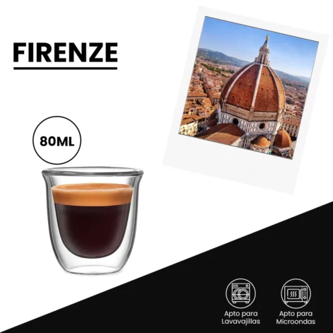 Set 2 Vasos de Vidrio 80ML de Doble Pared FIRENZE Bialetti
