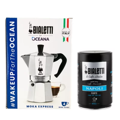 Pack Cafetera Moka Express 4 tazas y café molido napoli 250gr Bialetti