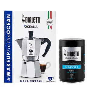 Pack Cafetera Moka Express 6 tazas y café molido napoli 250gr Bialetti